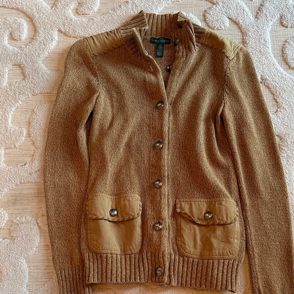 Ralph Lauren Jeans Brown Button-Up Cardigan with Pockets